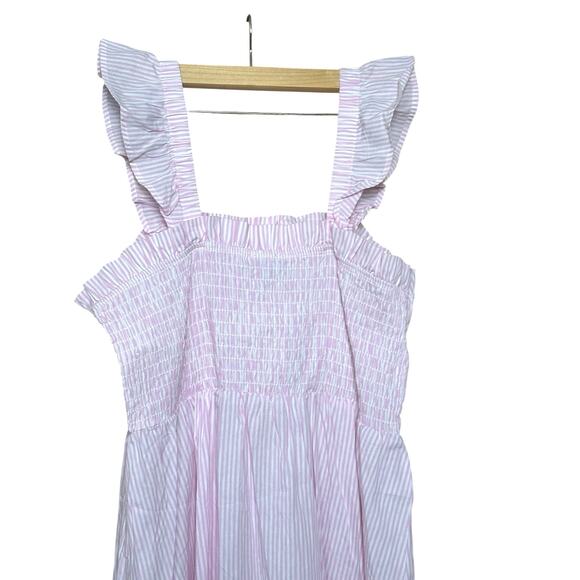 NWT Eloquii Pink Striped Smocked Ruffle Midi Dress – Size 18/20 Plus - Picture 8 of 10